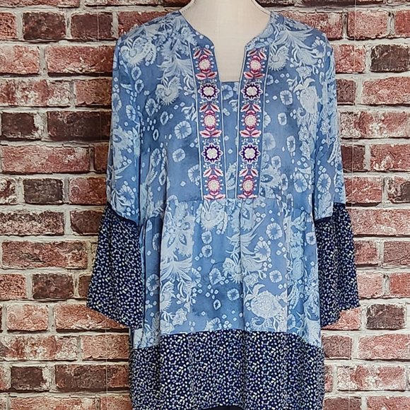$25/both! Pioneer Woman pull-on denim pant with lace hem and embroidered tunic - Picture 7 of 9